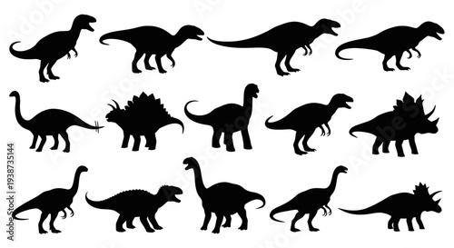 Various Silhouettes of Different Dinosaurs.