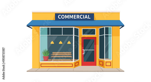 Yellow Commercial Storefront with Red Door.