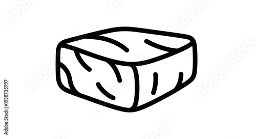 Simple Line Art Icon of a Meat Cube, Minimalist Food Graphic