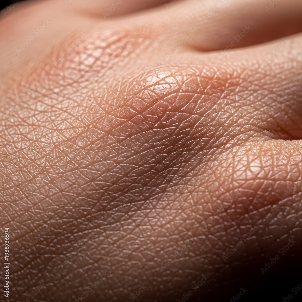 Fototapeta premium Detailed macro shot revealing complex skin topography, emphasizing the authentic play of light and shadow in creases, biology, realistic, texture