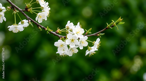 Delicate white cherry blossoms blooming on a branch in spring 3.