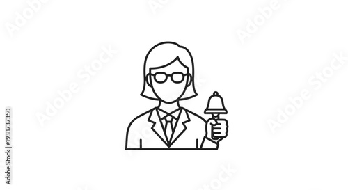 Woman with glasses holding a bell, icon style, vector illustration