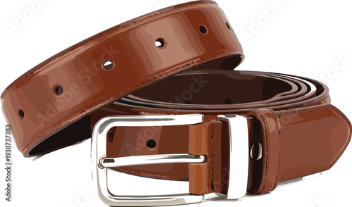Brown leather belt with metal buckle realistic fashion accessory illustration stylish waist belt clothing detail classic mens wardrobe design