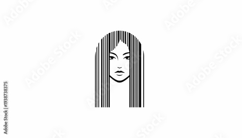 Woman Face with Barcode Hair - Identity, Uniqueness, Consumerism Concept