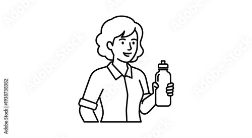 Woman holding a reusable water bottle, healthy lifestyle, hydration, fitness, active woman