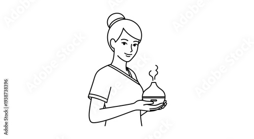 Woman holding essential oil diffuser, spa, aromatherapy, wellness, relaxation, beauty, health