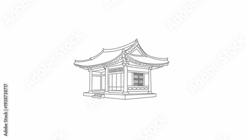Traditional Korean Pavilion Outline Drawing