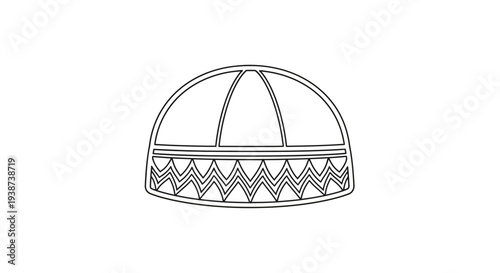 Traditional kufi cap, Islamic prayer hat, simple line art icon, cultural headwear symbol