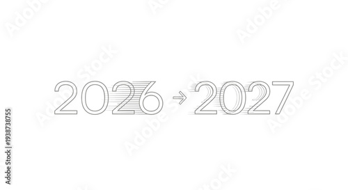 Transition from 2026 to 2027 with arrow graphic and textured numbers