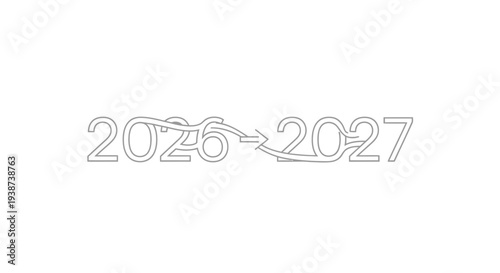 Transition from 2026 to 2027 with arrow, symbolizing progress and future.