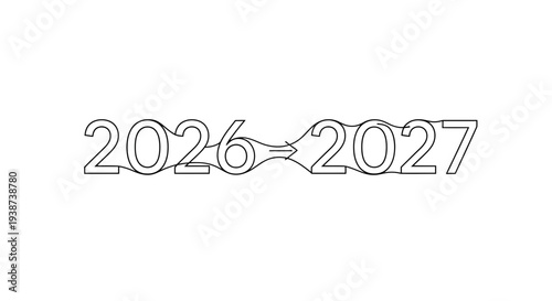 Transition from 2026 to 2027 with Arrows, Year Change Concept