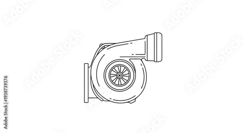 Turbocharger schematic drawing, automotive engine part, isolated on white background