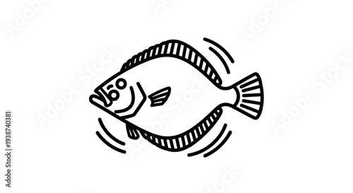 Stylized Flatfish Icon: Simple Line Art of a Swimming Flounder