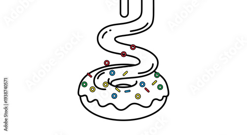 Sweet Donut with Colorful Sprinkles and Glaze Drizzle - Minimalist Line Art