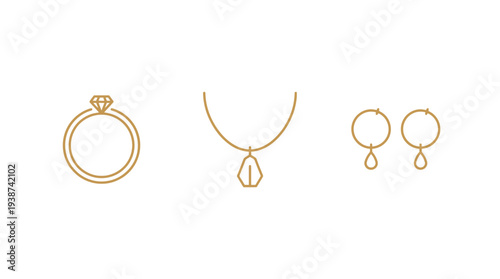 Gold jewelry, ring icon, necklace