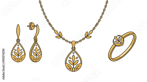 Minimalist gold necklace flat vector outline style