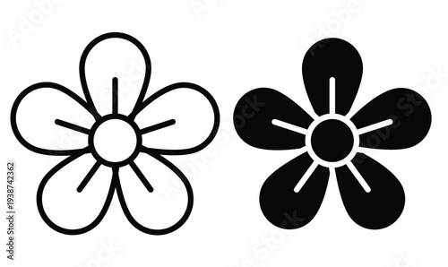 Two stylized flowers minimalist line art black and white vector illustration