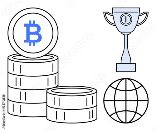 Bitcoin concept. Bitcoin currency and global finance ation innovation in cryptocurrency. Bitcoin digital wealth and competition. For fintech, investments, payments, blockchain, global markets