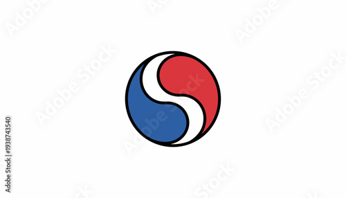 South Korean Flag Symbol Taegeukgi, Korean National Emblem, Red and Blue Swirl on White Background
