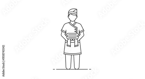 Spa attendant holding folded towels, spa service, wellness, massage, hospitality icon