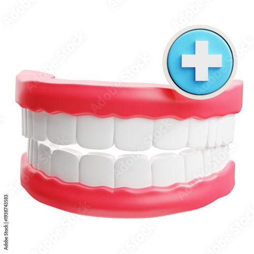 3D Rendering of Dentures with a Dental Health Icon Symbolizing Oral Care and Treatment Options
