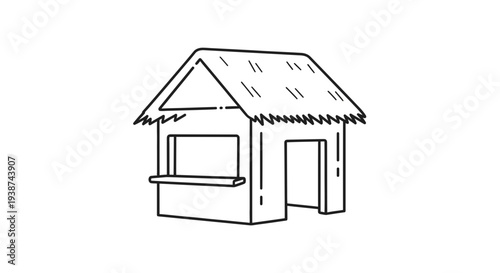 Simple Tiki Hut Icon, Tropical Beach Bar Stand, Summer Vacation Resort