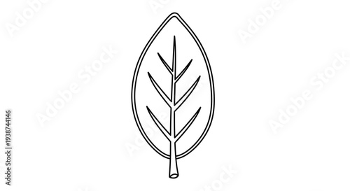 Simple Outline of a Leaf with Veins, Minimalist Nature Icon