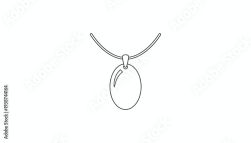Simple oval pendant necklace line art icon, minimalist jewelry design