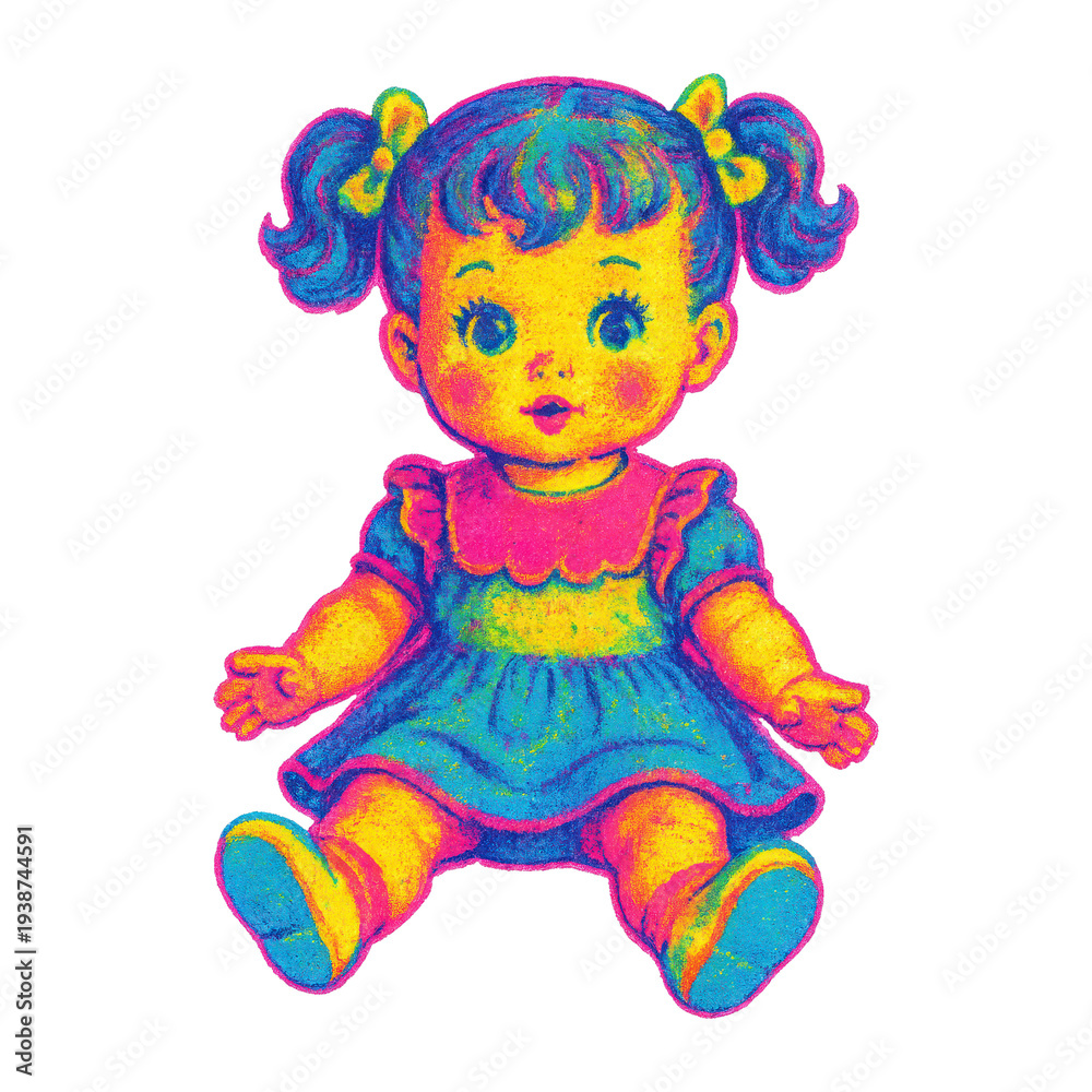 Fototapeta premium PNG Colorful retro doll illustration.