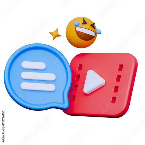 Dynamic 3D illustration of digital interaction, emphasizing seamless communication, content updates, and media sharing through messaging, video, and emotive feedback