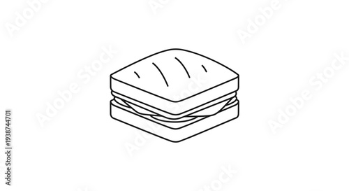 Simple Line Drawing of a Square Sandwich with Filling