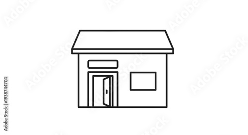 Simple Line Drawing of a Storefront with Open Door and Window
