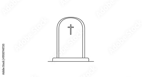 Simple line drawing of a tombstone with a cross, isolated on white background.