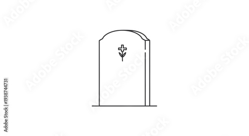 Simple line drawing of a tombstone with a cross and flower motif