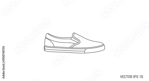 Simple Line Drawing of a White Slip-On Sneaker Shoe