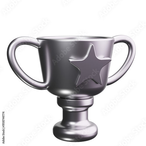 3D render of a gleaming silver trophy, symbolizing victory and honor, celebrating exceptional achievement and success in competition or recognition ceremonies