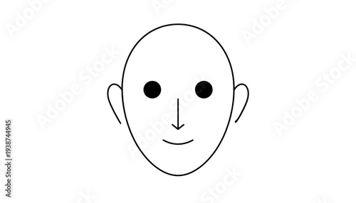 Simple Line Drawing of a Human Face with Black Eyes and Smiling Mouth