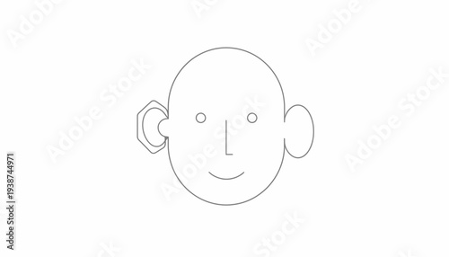 Simple Line Drawing of a Human Face with Big Ears and a Smile