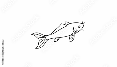 Simple Line Drawing of a Koi Fish Swimming