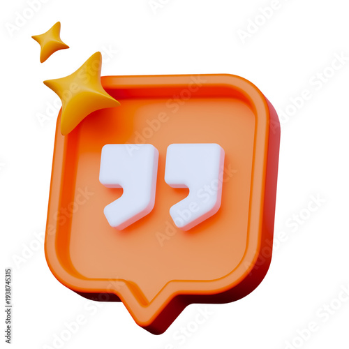 3D illustration of a quote bubble with stars, representing a testimonial or feedback