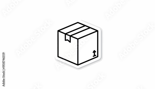 Simple line drawing of a cardboard shipping box with an arrow symbol, isolated on white background.