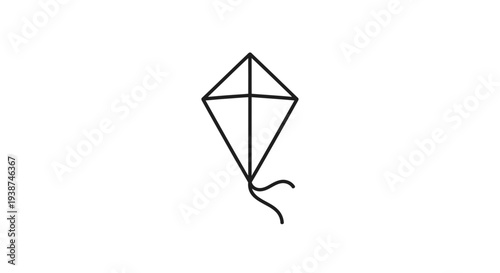 Simple Line Drawing of a Classic Kite with Tail on White Background