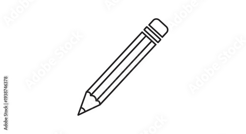 Simple Line Drawing of a Classic Wooden Pencil with Eraser