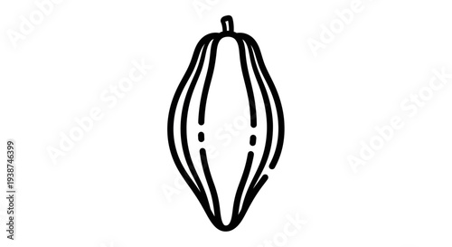 Simple Line Drawing of a Cocoa Pod, Isolated on White Background