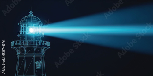 Glowing Lighthouse at Night with Light Beam Navigation and Maritime Safety Concept for Sea Guidance Coastal Guard and Ocean Travel Illustration
