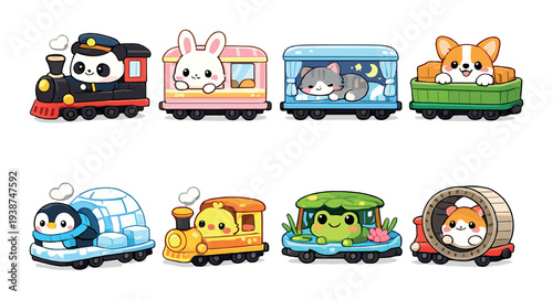 Animal themed toy train cars on dark gradient background