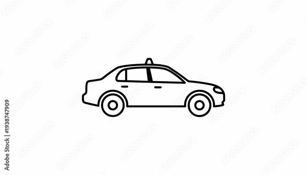 Fototapeta premium Simple Line Art Icon of a Taxi Cab Car