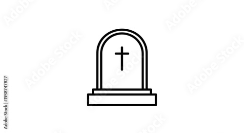 Simple line art icon of a tombstone with a cross, representing death, mourning, and remembrance.