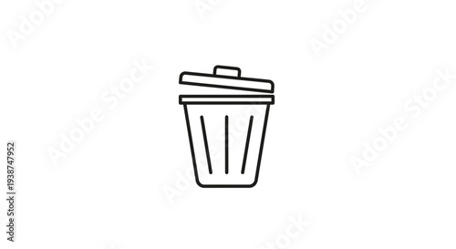 Simple Line Art Icon of a Trash Can with Lid Open on White Background