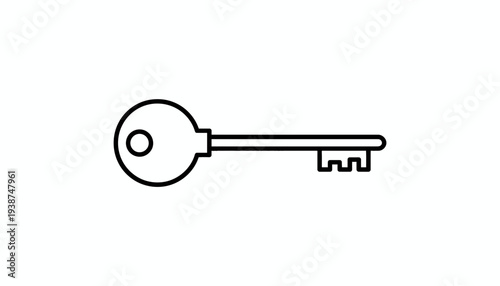 Simple Line Art Icon of a Vintage Skeleton Key on White Background